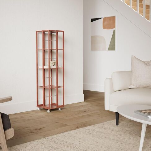 COPREE 5 Tier Rolling Bookcase, Bamboo 360 Rotating Bookshelf, Freestanding Storage Organizer Holder Book Rack with Wheels for Bedroom, Living Room Home and Office in Saudi Arabia