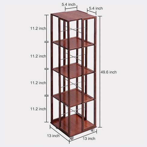 COPREE 5 Tier Rolling Bookcase, Bamboo 360 Rotating Bookshelf, Freestanding Storage Organizer Holder Book Rack with Wheels for Bedroom, Living Room Home and Office in Saudi Arabia