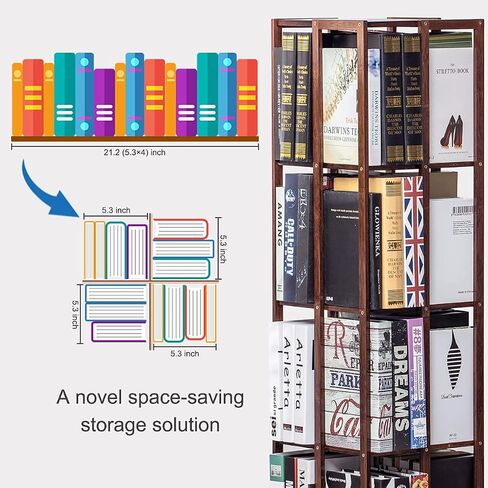 COPREE 5 Tier Rolling Bookcase, Bamboo 360 Rotating Bookshelf, Freestanding Storage Organizer Holder Book Rack with Wheels for Bedroom, Living Room Home and Office in Saudi Arabia