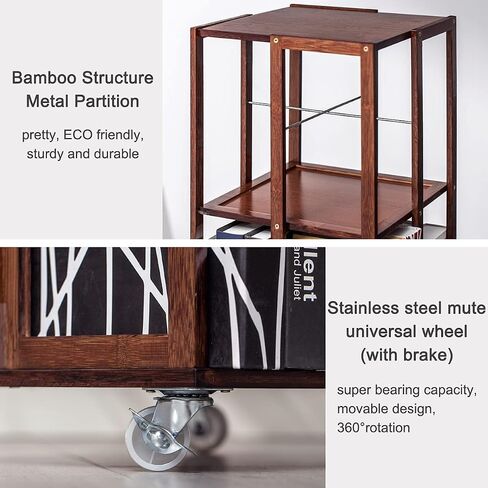 COPREE 5 Tier Rolling Bookcase, Bamboo 360 Rotating Bookshelf, Freestanding Storage Organizer Holder Book Rack with Wheels for Bedroom, Living Room Home and Office in Saudi Arabia