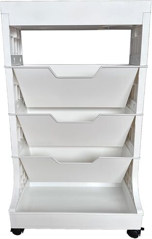 5 Tier Rolling Book Utility Cart, Removable Movable Bookshelf Organizer with Wheels, Storage Book Shelves, Book Rack, Mobile White Bookcase for Study in Classroom Home School Office in Saudi Arabia