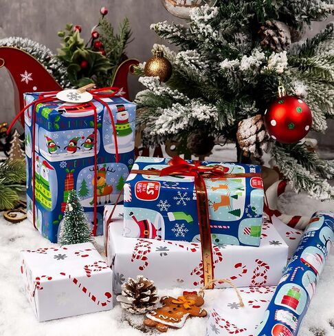 Merture Christmas Wrapping Paper Roll - 30 In X 100 Ft (254.4 sq.ft.ttl.) Elegant Gift Wrap with Watercolor Berry & Bloom Design for Christmas, Birthday, Valentines Day in Kuwait
