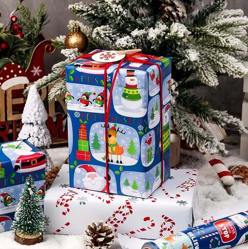 Merture Christmas Wrapping Paper Roll - 30 In X 100 Ft (254.4 sq.ft.ttl.) Elegant Gift Wrap with Watercolor Berry & Bloom Design for Christmas, Birthday, Valentines Day in Kuwait