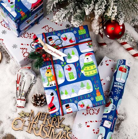 Merture Christmas Wrapping Paper Roll - 30 In X 100 Ft (254.4 sq.ft.ttl.) Elegant Gift Wrap with Watercolor Berry & Bloom Design for Christmas, Birthday, Valentines Day in Kuwait