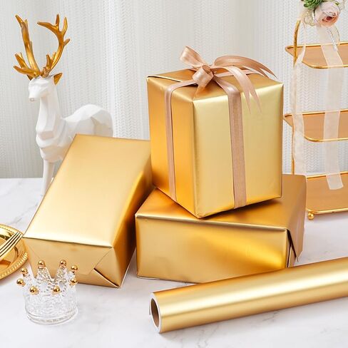 ZINTBIAL Metallic Pink Wrapping Paper Roll with Cut Lines - Solid Pink Holiday Gift Wrap for Halloween, Christmas, Birthdays, Baby Shower, Wedding - 17.5 in x 33 ft (48 sq. ft), Easy to Cut in Kuwait