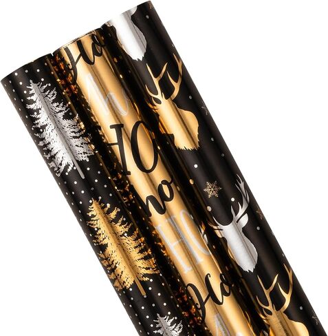 Garbendy Navy Blue Christmas Wrapping Paper 3 Rolls - Christams Tree、Reindeer、Snowflakes with Silver Glitter Metallic Foil Shine for Christmas - 17 inch X 120 inch Per roll in Saudi Arabia