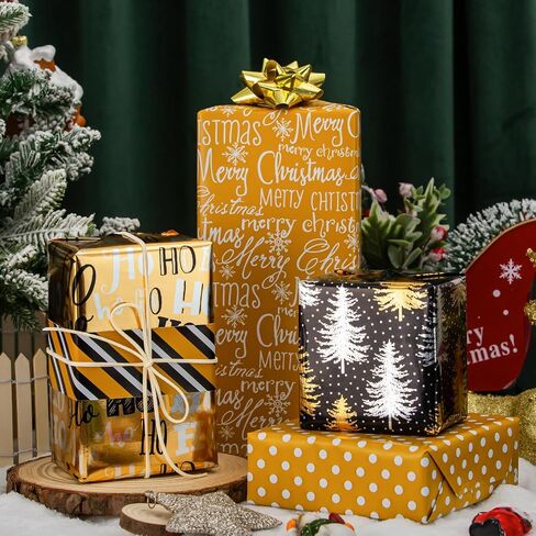 Garbendy Navy Blue Christmas Wrapping Paper 3 Rolls - Christams Tree、Reindeer、Snowflakes with Silver Glitter Metallic Foil Shine for Christmas - 17 inch X 120 inch Per roll in Saudi Arabia