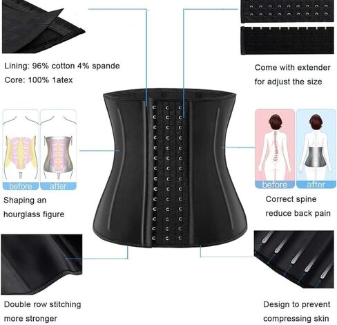 Women's Waist Trainer, Corset Shaper For Bust Firming and Toning Waist Cincher With Extender, Black, XX-Small in Saudi Arabia
