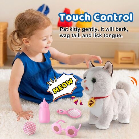 Walking Cat Set Interactive Talking Cat Toy Kitten Repeat What You Say Robot Cat Toy for Girl Singing Dancing Touch Control Cat with Leash Wagging Tail Nodding Plush Electric Ragdoll Kitty Cat for Kid in Saudi Arabia