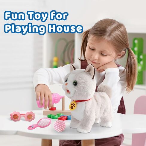 Walking Cat Set Interactive Talking Cat Toy Kitten Repeat What You Say Robot Cat Toy for Girl Singing Dancing Touch Control Cat with Leash Wagging Tail Nodding Plush Electric Ragdoll Kitty Cat for Kid in Saudi Arabia