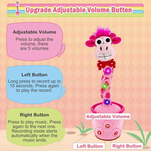 ayeboovi لعبة الزرافة الناطقة الراقصة للأطفال، لعبة تسجيل تحاكي الغناء تكرر ما تقوله، زرافة مشمسة تغني 120 أغنية للأطفال الصغار ألعاب من القطيفة للأطفال الذين يعانون من التوحد لأعمار 3 4 5 6 سنوات فما فوق in Kuwait