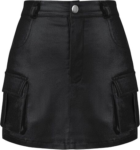 Girls' Sparkly Skirt Kids Metallic Skirt Girl Cargo Skirt Y2K Zip up Stretchy Skirt with Pocket 7-14 Years in Saudi Arabia