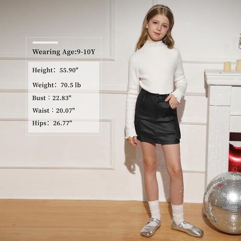 Girls' Sparkly Skirt Kids Metallic Skirt Girl Cargo Skirt Y2K Zip up Stretchy Skirt with Pocket 7-14 Years in Saudi Arabia