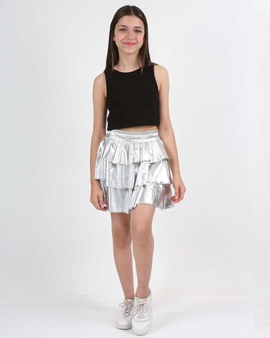 Girls Metallic Skirt 3-Layer Ruffle Sparkly Shiny Dance Party Skirt in Saudi Arabia