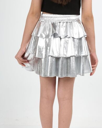 Girls Metallic Skirt 3-Layer Ruffle Sparkly Shiny Dance Party Skirt in Saudi Arabia