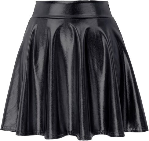 تنورة متزلج معدنية لامعة للفتيات من الجلد الصناعي بخصر مطاطي، تنورة صغيرة مطوية ومتوهجة للأطفال والمراهقين والأطفال الصغار in Kuwait