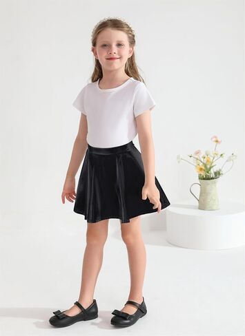 تنورة متزلج معدنية لامعة للفتيات من الجلد الصناعي بخصر مطاطي، تنورة صغيرة مطوية ومتوهجة للأطفال والمراهقين والأطفال الصغار in Kuwait