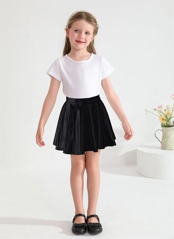 تنورة متزلج معدنية لامعة للفتيات من الجلد الصناعي بخصر مطاطي، تنورة صغيرة مطوية ومتوهجة للأطفال والمراهقين والأطفال الصغار in Kuwait