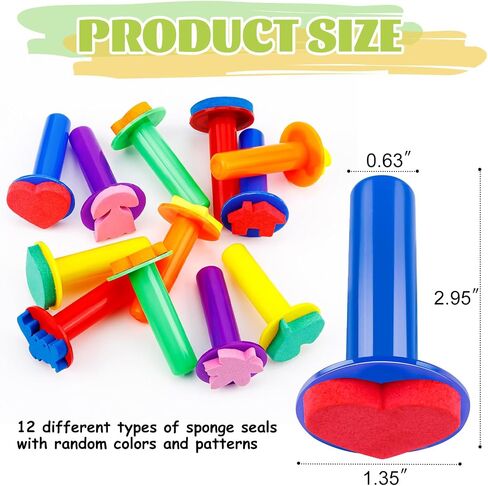 12Pcs Paint Stamps for Kids, Sponge Brushes for Painting, Sponge Foam Stamps for Early Learning Finger Paint Sponge Brushes Foam Art Drawing Tools in Kuwait