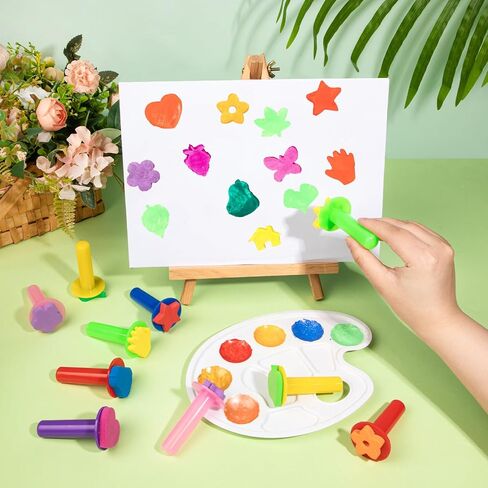 12Pcs Paint Stamps for Kids, Sponge Brushes for Painting, Sponge Foam Stamps for Early Learning Finger Paint Sponge Brushes Foam Art Drawing Tools in Kuwait