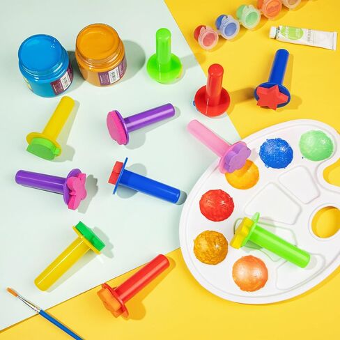 12Pcs Paint Stamps for Kids, Sponge Brushes for Painting, Sponge Foam Stamps for Early Learning Finger Paint Sponge Brushes Foam Art Drawing Tools in Kuwait