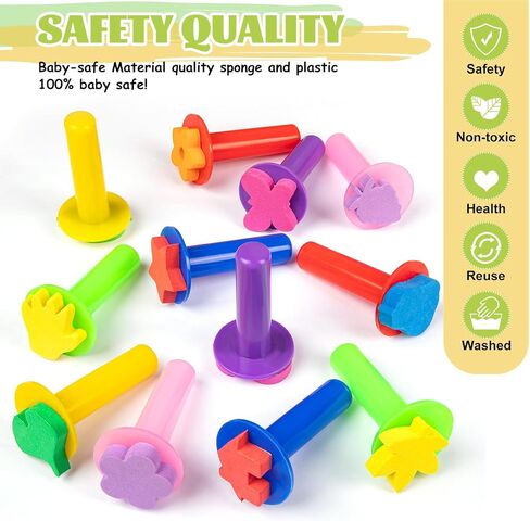 12Pcs Paint Stamps for Kids, Sponge Brushes for Painting, Sponge Foam Stamps for Early Learning Finger Paint Sponge Brushes Foam Art Drawing Tools in Kuwait