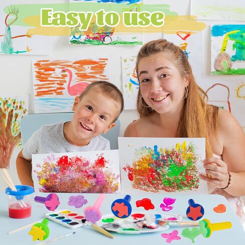 12Pcs Paint Stamps for Kids, Sponge Brushes for Painting, Sponge Foam Stamps for Early Learning Finger Paint Sponge Brushes Foam Art Drawing Tools in Kuwait