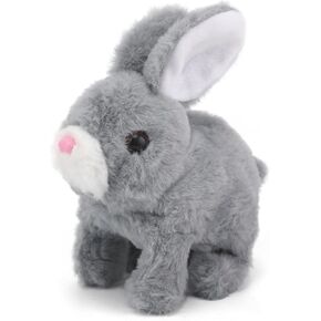 Hopping Walking Bunny Rabbit Toy with Sounds, Wiggling Ears, Twitching Mouth and Nose, Educational Interactive Bunny Rabbit Toy for Baby