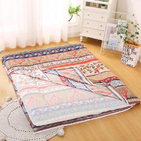 Bohemian Retro Japanese Floor Mattress Cover, Futon Covers with Zipper,100% Cotton Soft Tatami Mattress Cover, Skin-Friendly and Machine Washable (Queen80 X 60",A)
