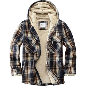 Men's Zip Up Flannel Shirt Jacket Fleece Lined Long Sleeve Plaid Coat Heavyweight Hoodie with Hood