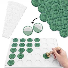 Wax Seal Mold Kit, Silicone Mat for Wax Seal Stamp, 100 Pcs Double Sided Adhesive Wax Seal Stickers and 30 Cavity Cylinder Wax Seal Mold