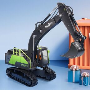 Ruko 1661 Remote Control Excavator Toys for Boys, 2.4Ghz RC Construction Vehicles with Metal Shovel & Simulated Lights Gift for Kids