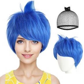 Joy Wig for Women Short Blue Wig for Joy Cosplay Wig Joy Outfits Joy Anime Wig Joy Blue Synthetic Wig for Halloween Joy Party Wig Joy Costume Wig for Halloween Christmas Party+ Wig Cap