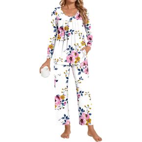Pajamas Sets for Women Soft Long Sleeve Pjs Top and Pants with Pocket 2 Piece Ladies Loungewear