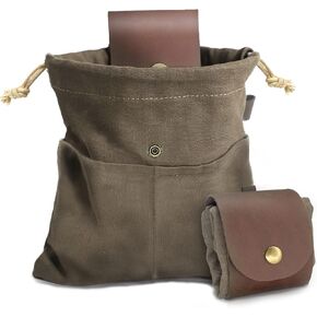 Foraging Pouch Leather Canvas Collapsible Bag Water Resistant Outdoor Camping Storage Folding Bag Mushroom Bags Bushcraft Belt Tinder Dump Pouches for Travel Camping Hiking Bag (Red)