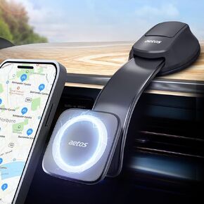 aetos 3 in 1 Magnetic Phone Mount for Car Compatible with Magsafe for iPhone 12, 13, 14 and Android Phones Using Metal Plate or Spring Clamp Option. Air Vent Mount Edition. Patent Protected.