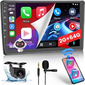 [2G+32G] 2023 Hikity Double Din Android Car Stereo 10.1 Inch Touch Screen Radio Bluetooth WiFi GPS FM Radio Support Android/iOS Phone Mirror Link with Dual USB Input & Backup Camera