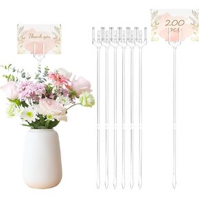 FARQAN 200 PCS Floral Card Holder Picks 12.2 Inch Floral Picks Holder Flower Sticks Plastic Gift Card Holder for Card Photos Wedding Birthday Party Decoration (Fork Shape Head)