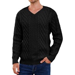 Men's Irish Knit Sweaters Cable Jacquard Pullover Sweater Unisex Woven V-Neck Knitted Top