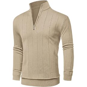 Aimeilgot Mens Quarter Zip Sweaters Mock Neck Casual Long Sleeve Knitted Soft Slim Fit Classic Pullover Polo Sweater