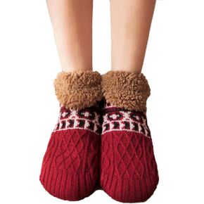 YELAIVP Adult Knitted Slipper Socks Warm Cozy Fuzzy Socks Non Slip Socks Winter Fluffy Sleep Socks with Grips for Women Men