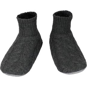 Panda Bros Men's Slipper Socks, Winter Cable Knit Non-Skid Warm Cozy Soft Indoor Socks With Fluffy Sherpa Lined