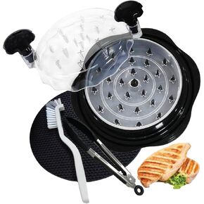 Chicken Shredder Tool Twist Large with Anti-slip Mat and Separate Plate | Meat Shredder Tool Twist with Brush and Tong | Chicken Breast Shredder with Ergonomic Handle | BPA Free (Black)