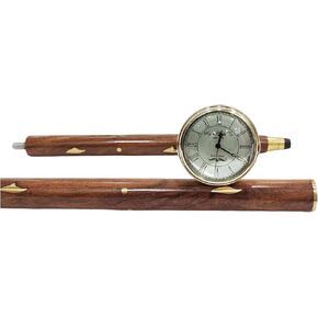 Vintage Brass Clock Handle Walking Stick Handmade 3 Fold 36 Inch Brown Wooden Walking Cane Stick for Seniors & Adults Gift Item