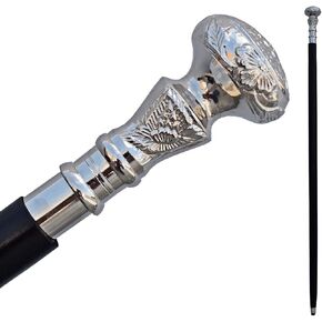 Vintage Walking Cane Wooden Walking Stick Silver Brass Handle knob Black Wood Stick - Victorian Cane - Fancy Cane for Men and Women- Dark Shadow Cane