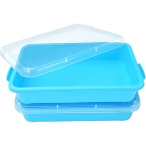 Sensory Bin Sand Tray with Lid for Toddlers 2 Pcs 15in Portable Sandbox Toy Large Plastic Tray for Kids 3 4 5 6 Fill with Sand, Water, Beads, and More (Green+Blue)
