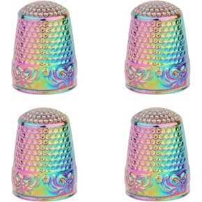 4pcs Metal Sewing Thimbles for Finger, Metal Fingertip Protectors Copper Thumb Finger Shield Rings Thimbles Pads Guard Cover for Hand Embroidery Quilting Accessories Knitting DIY Tools (Gold)
