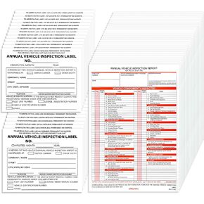 25pcs Annual Vehicle Inspection Report Forms & 25pcs FMCSA Inspection Labels, 3-Ply Carbonless Form Driver Vehicle Inspection Report Book Vehicle Dot Inspection Form and Label Sticker