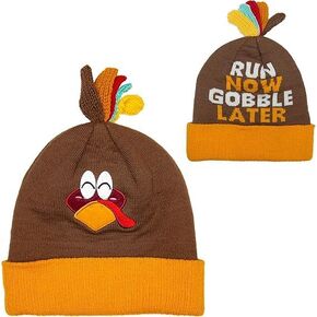 Ueerdand 1 Pack Turkey Run Beanie Thanksging Turkey Running Hat Pom Poms for Men Women Pull-on Role Play Costume Apparel