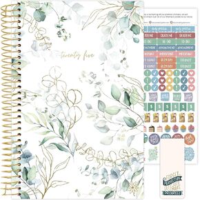 bloom daily planners HARDCOVER 2025 Calendar Year Day Planner (January 2025 - December 2025) - Passion/Goal Organizer - Monthly & Weekly Inspirational Agenda Book - 5.5" x 8.25" - Eucalyptus, White
